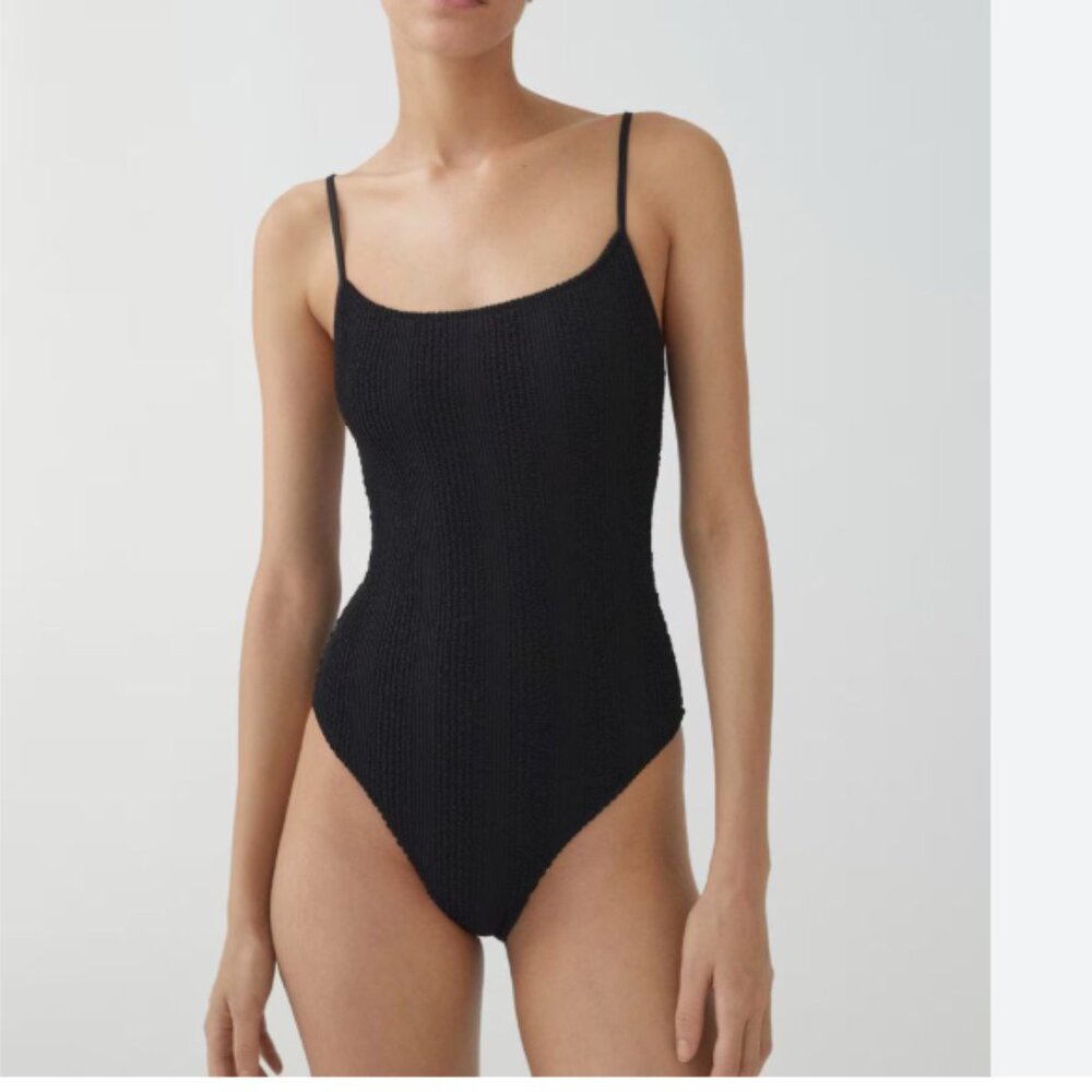 Abercrombie & Fitch Black textured one piece bathing suit swim L Large